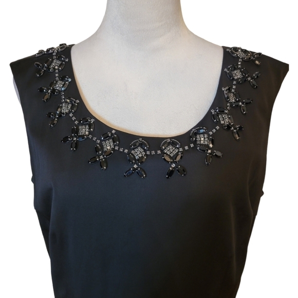Talbots Black Sleeveless Jeweled Neckline Cocktail Dress Size 12 - Picture 2 of 5